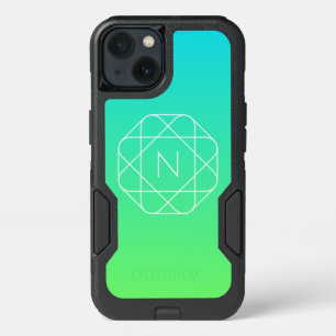 Cool Geometric Monogram Blue & Lime Green Ombre iPhone 13 Case