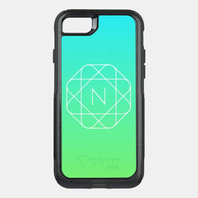 Cool Geometric Monogram | Blue & Lime Green Ombre Otterbox iPhone Case (Back)
