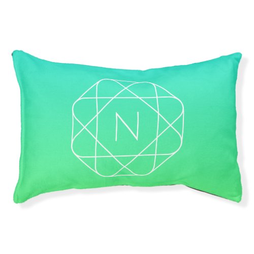 Cool Geometric Monogram  Blue  Lime Green Ombre Pet Bed