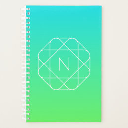 Cool Geometric Monogram | Blue &amp; Lime Green Ombre Planner