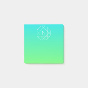 Cool Geometric Monogram Blue & Lime Green Ombre Post-it Notes