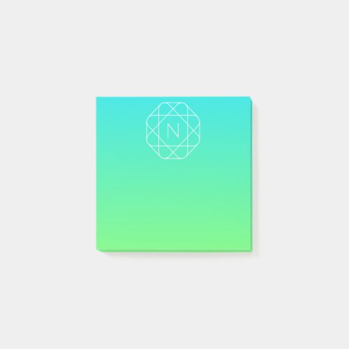 Cool Geometric Monogram  Blue  Lime Green Ombre Post_it Notes