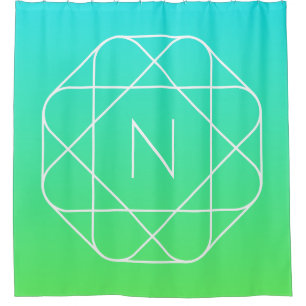 Cool Geometric Monogram Blue & Lime Green Ombre Shower Curtain
