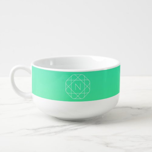 Cool Geometric Monogram  Blue  Lime Green Ombre Soup Mug