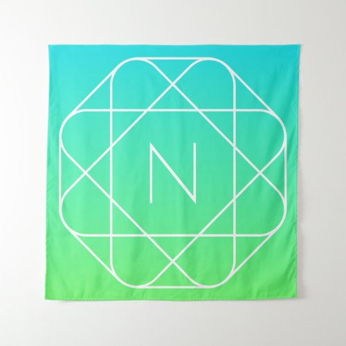 Cool Geometric Monogram  Blue  Lime Green Ombre Tapestry