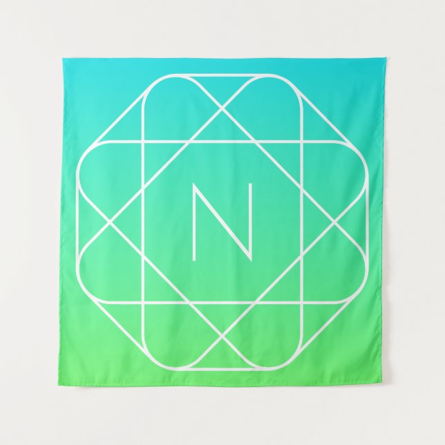 Cool Geometric Monogram | Blue & Lime Green Ombre Tapestry (Front)