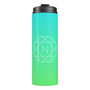 Cool Geometric Monogram Blue & Lime Green Ombre Thermal Tumbler