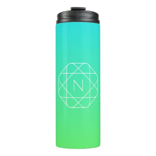 Cool Geometric Monogram  Blue  Lime Green Ombre Thermal Tumbler
