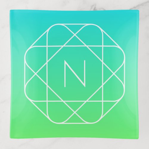 Cool Geometric Monogram  Blue  Lime Green Ombre Trinket Tray