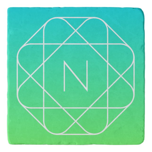 Cool Geometric Monogram | Blue & Lime Green Ombre Trivet (Front)