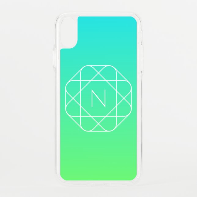 Cool Geometric Monogram | Blue & Lime Green Ombre Uncommon iPhone Case (Back)
