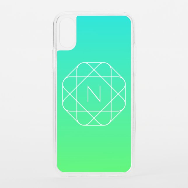 Cool Geometric Monogram | Blue & Lime Green Ombre Uncommon iPhone Case (Back)