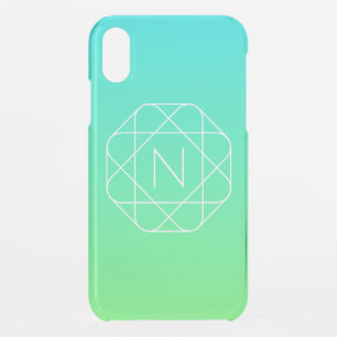 Cool Geometric Monogram Blue & Lime Green Ombre iPhone XR Case