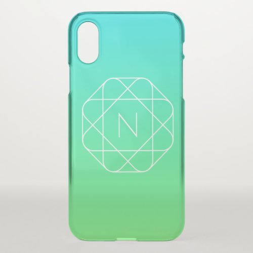 Cool Geometric Monogram  Blue  Lime Green Ombre iPhone XS Case