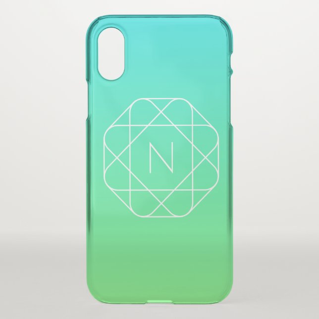 Cool Geometric Monogram | Blue & Lime Green Ombre Uncommon iPhone Case (Back)
