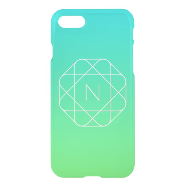 Cool Geometric Monogram | Blue & Lime Green Ombre Uncommon iPhone Case (Back)