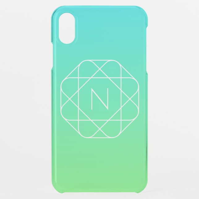 Cool Geometric Monogram | Blue & Lime Green Ombre Uncommon iPhone Case (Back)