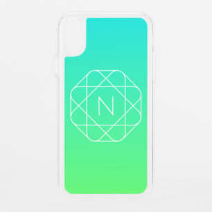 Cool Geometric Monogram Blue & Lime Green Ombre iPhone XR Case