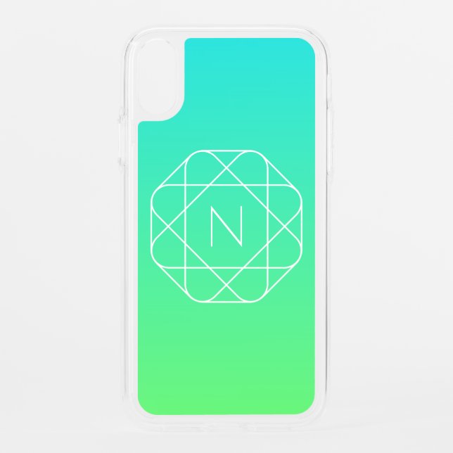 Cool Geometric Monogram | Blue & Lime Green Ombre Uncommon iPhone Case (Back)