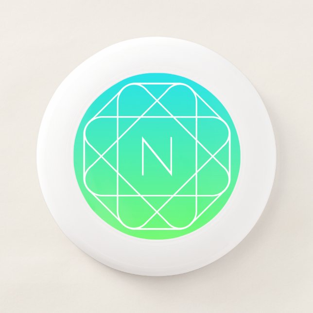 Cool Geometric Monogram | Blue & Lime Green Ombre Wham-O Frisbee (Front)