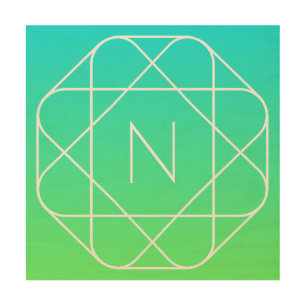 Cool Geometric Monogram Blue & Lime Green Ombre Wood Wall Art