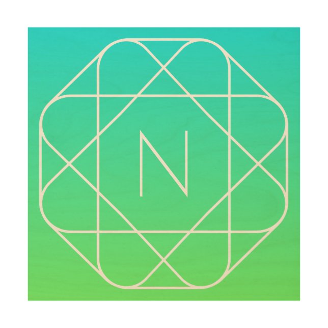 Cool Geometric Monogram | Blue & Lime Green Ombre Wood Wall Art (Front)