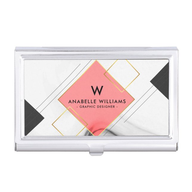 Cool Geometric Monogram Business Card Case (Front)