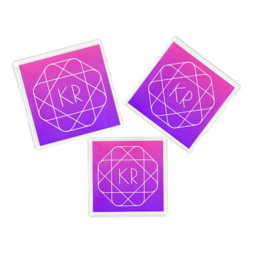 Cool Geometric Monogram  Magenta Purple Violet Acrylic Tray