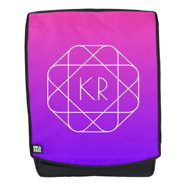 Cool Geometric Monogram | Magenta Purple Violet Backpack (Front)