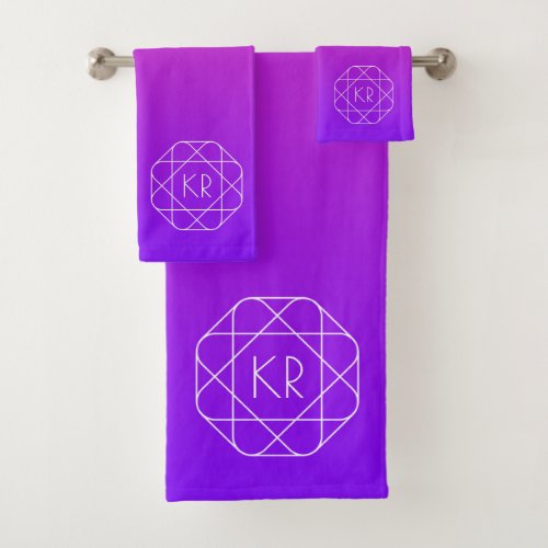 Cool Geometric Monogram  Magenta Purple Violet Bath Towel Set