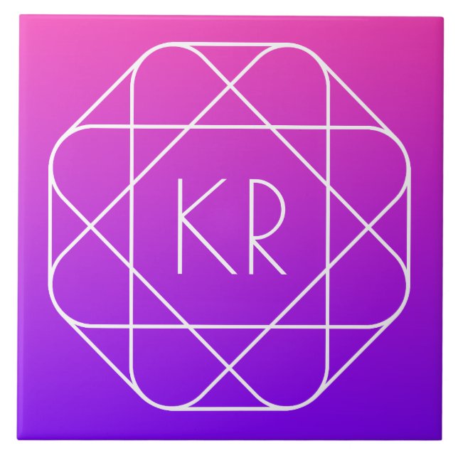 Cool Geometric Monogram | Magenta Purple Violet Ceramic Tile (Front)