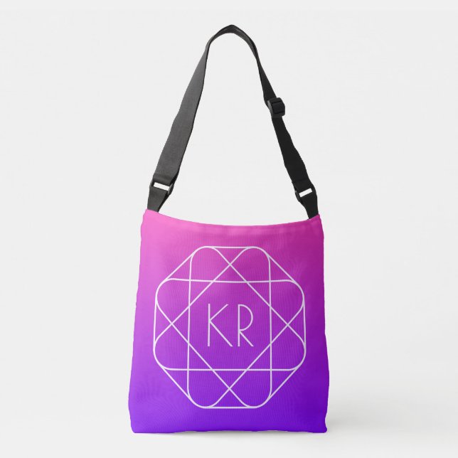 Cool Geometric Monogram | Magenta Purple Violet Crossbody Bag (Front)