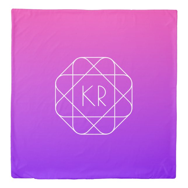 Cool Geometric Monogram | Magenta Purple Violet Duvet Cover (Front)