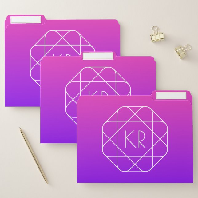 Cool Geometric Monogram | Magenta Purple Violet File Folder (Set)