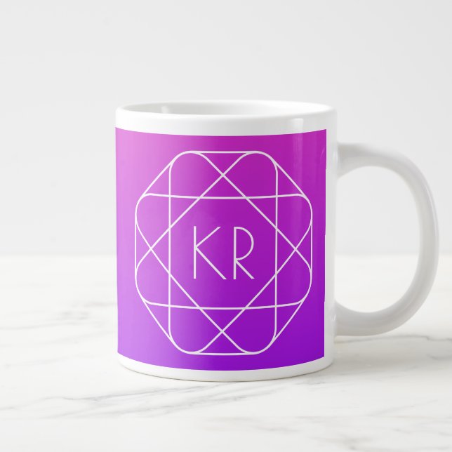Cool Geometric Monogram | Magenta Purple Violet Giant Coffee Mug (Right)