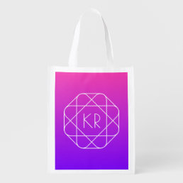 Cool Geometric Monogram | Magenta Purple Violet Grocery Bag