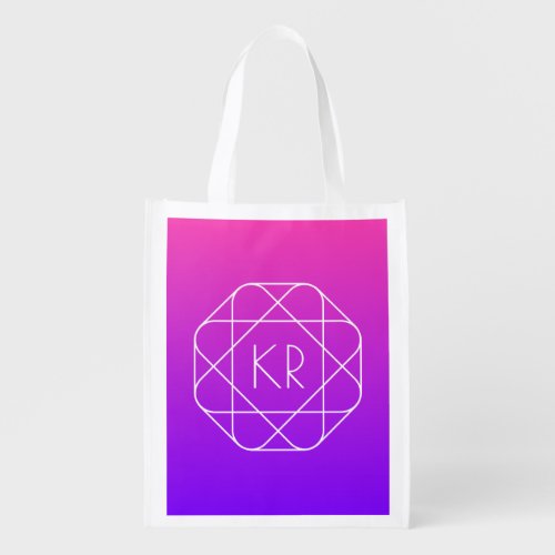 Cool Geometric Monogram  Magenta Purple Violet Grocery Bag