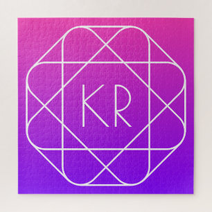 Cool Geometric Monogram   Magenta Purple Violet Jigsaw Puzzle
