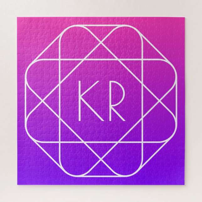 Cool Geometric Monogram | Magenta Purple Violet Jigsaw Puzzle (Vertical)