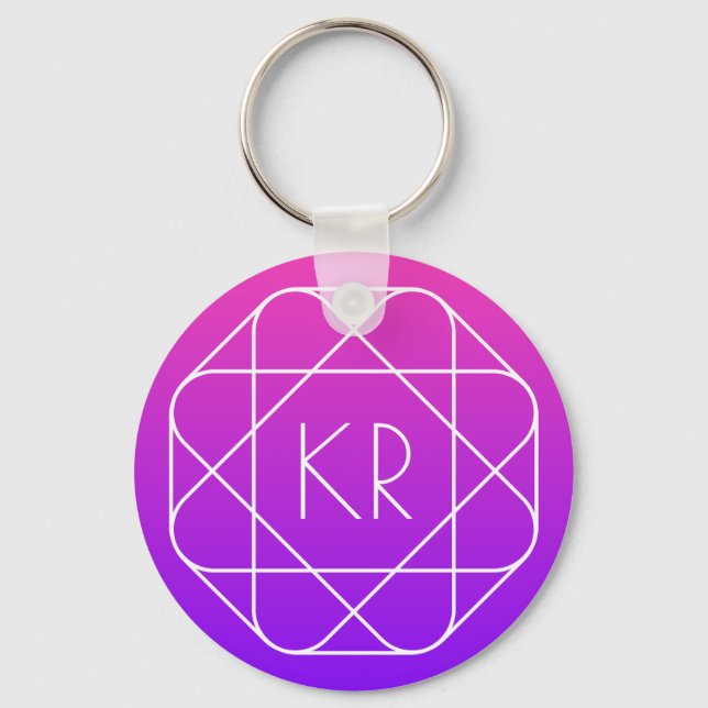 Cool Geometric Monogram | Magenta Purple Violet Keychain (Front)