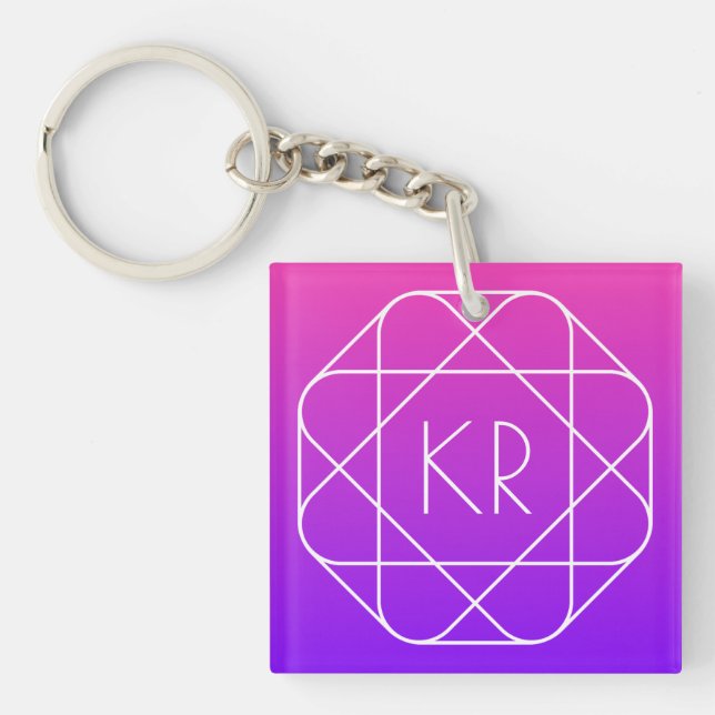 Cool Geometric Monogram | Magenta Purple Violet Keychain (Front)