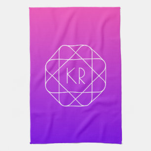 Cool Geometric Monogram Magenta Purple Violet Kitchen Towel