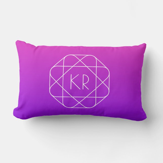 Cool Geometric Monogram | Magenta Purple Violet Lumbar Pillow (Front)