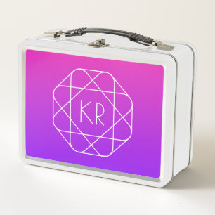 Cool Geometric Monogram Magenta Purple Violet Metal Lunch Box