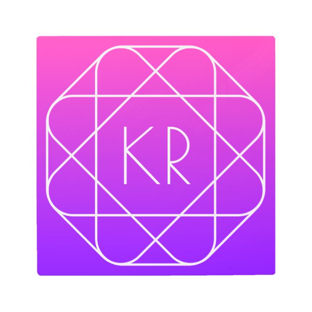 Cool Geometric Monogram | Magenta Purple Violet Metal Print (Front)