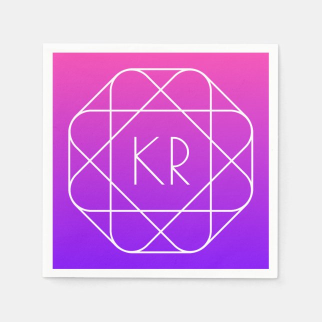 Cool Geometric Monogram | Magenta Purple Violet Napkins (Front)
