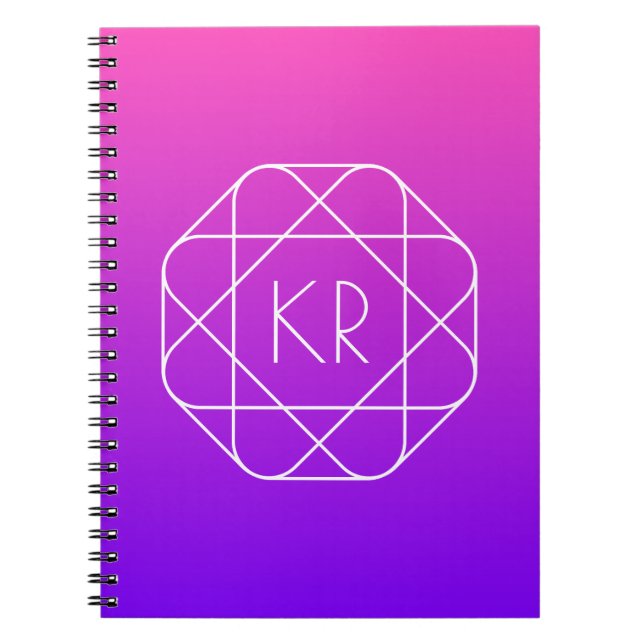 Cool Geometric Monogram | Magenta Purple Violet Notebook (Front)