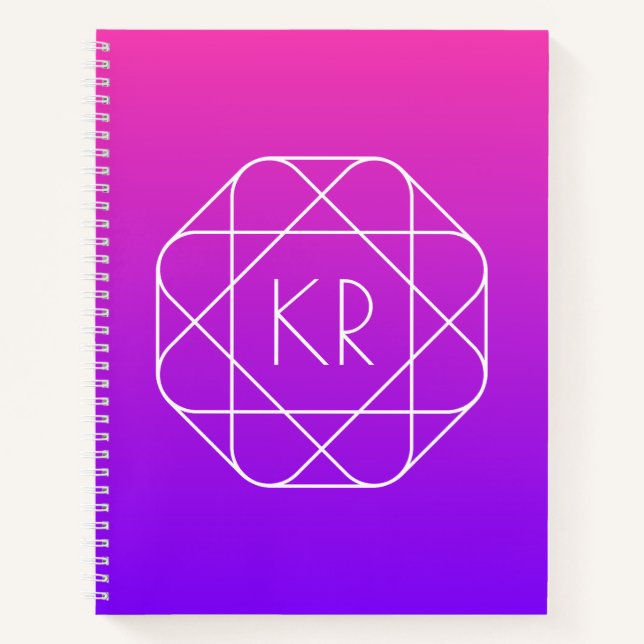 Cool Geometric Monogram | Magenta Purple Violet Notebook (Front)