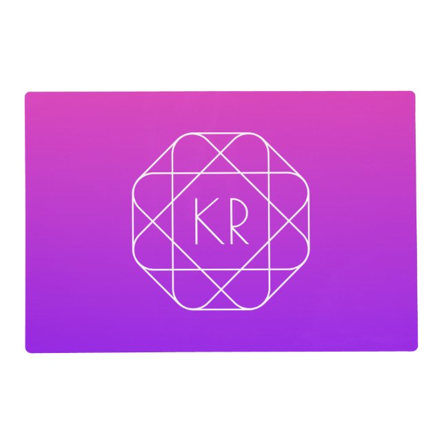 Cool Geometric Monogram | Magenta Purple Violet Placemat (Back)
