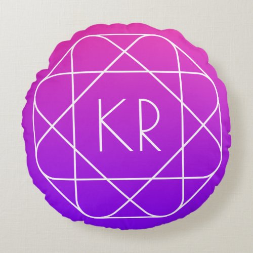 Cool Geometric Monogram  Magenta Purple Violet Round Pillow